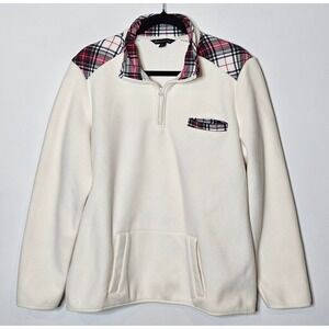 Brooks Brothers Plaid Fleece Womens XL Pullover Quarter Zip Trim Sweatshirt‎